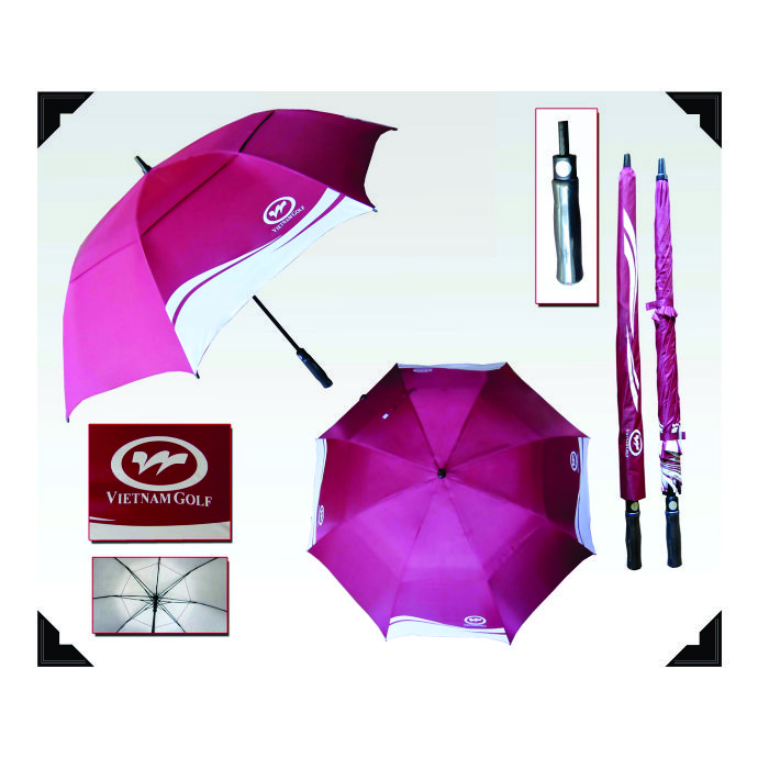 Ô Dù Cán Dài Đỏ Đô Phối Trắng – Quà Tặng Sân Golf, Resort Cao Cấp