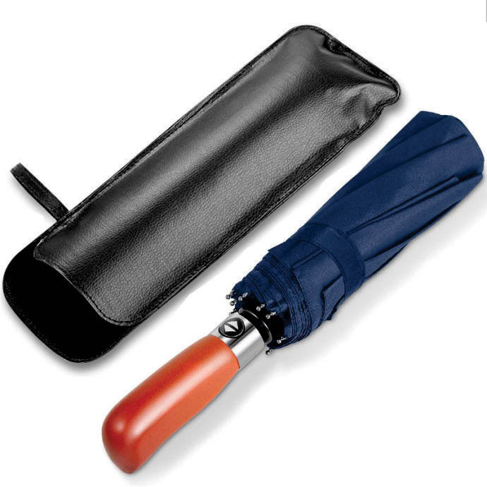 Ô Gấp 3 Tay Cầm Gỗ – Có Bao Da Cao Cấp – Quà Tặng Doanh Nghiệp Sang Trọng