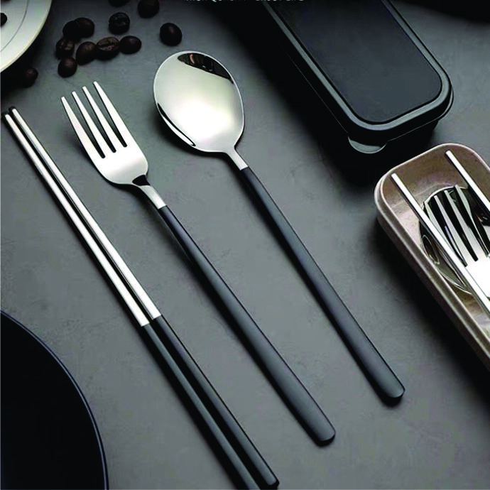 Bộ Dụng Cụ Ăn Inox 304 Màu Đen – Đũa Muỗng Nĩa Cao Cấp Mang Đi Làm