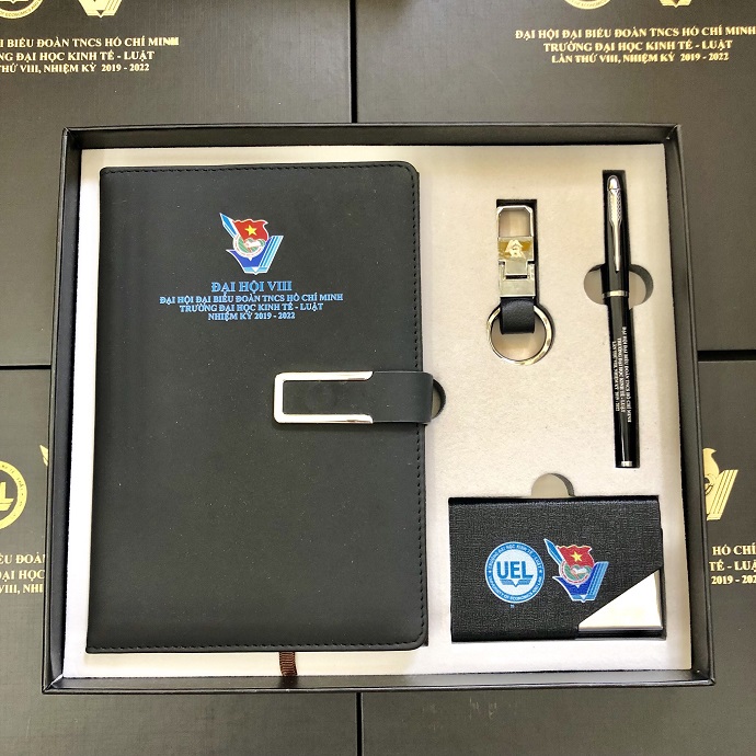 Set Quà Tặng Sổ Da Đen Kèm Bút – Móc Khóa – Hộp Danh Thiếp Cao Cấp