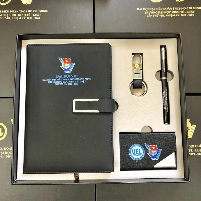 Set Quà Tặng Sổ Da Đen Kèm Bút – Móc Khóa – Hộp Danh Thiếp Cao Cấp