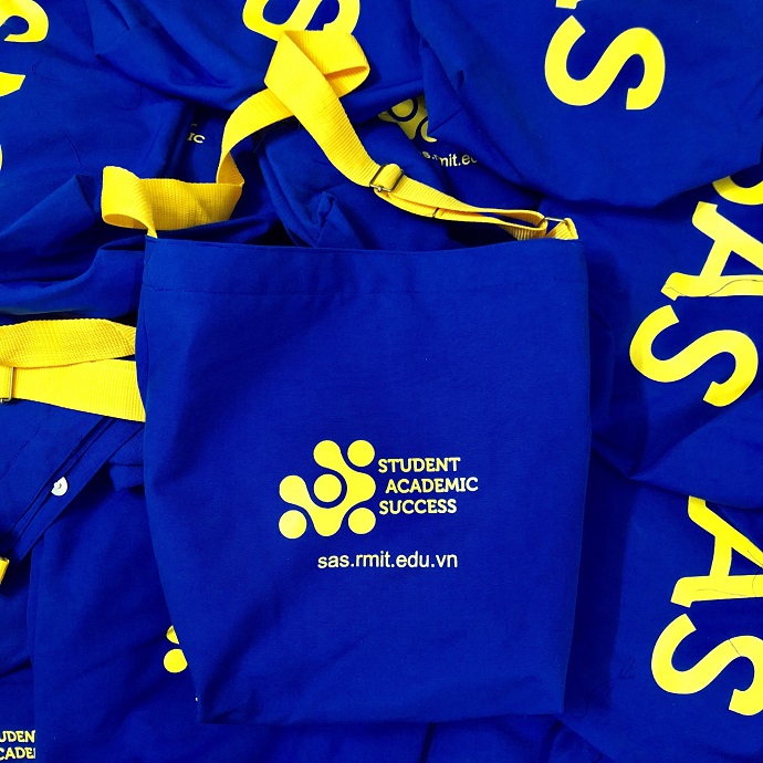 Túi Tote Vải Màu Xanh Dương Quai Vàng – In Ấn Theo Yêu Cầu