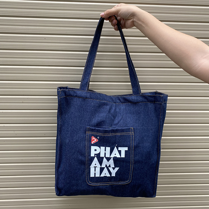 Túi Tote Jean In Logo Chuyển Nhiệt - Túi Tote Jean Dạng Đứng Giá Rẻ
