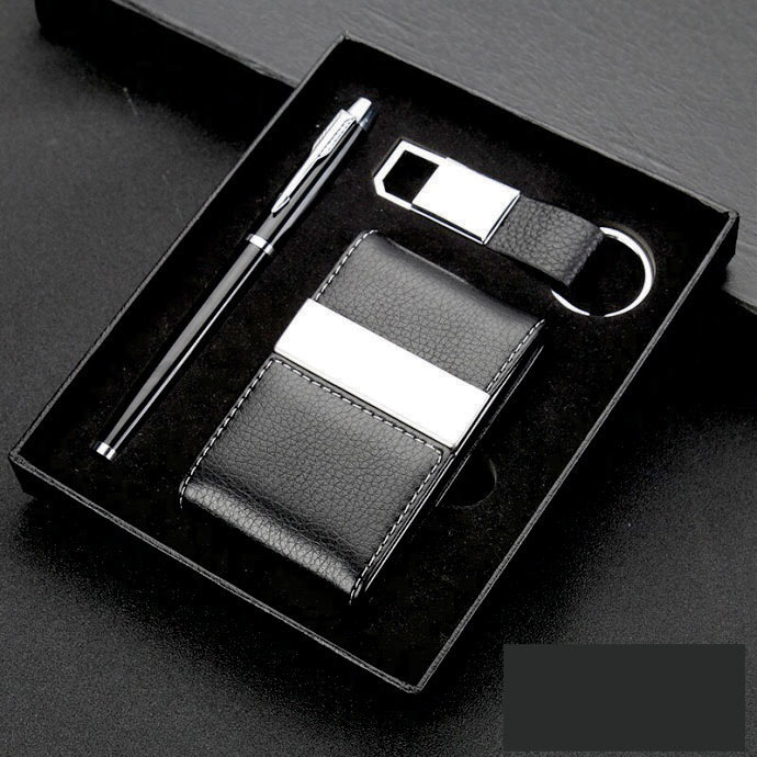 Bộ Quà Tặng Doanh Nghiệp 3 Món – Bút Ký & Hộp Danh Thiếp & Móc Khóa Da PU Cao Cấp