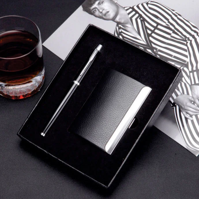 Bộ Quà Tặng Doanh Nghiệp 2 Món – Bút Ký Kim Loại + Hộp Đựng Danh Thiếp Da PU Cao Cấp