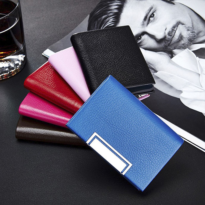 Hộp Đựng Danh Thiếp Da PU Phối Viền Kim Loại – Sang Trọng, Hiện Đại, In Logo Doanh Nghiệp