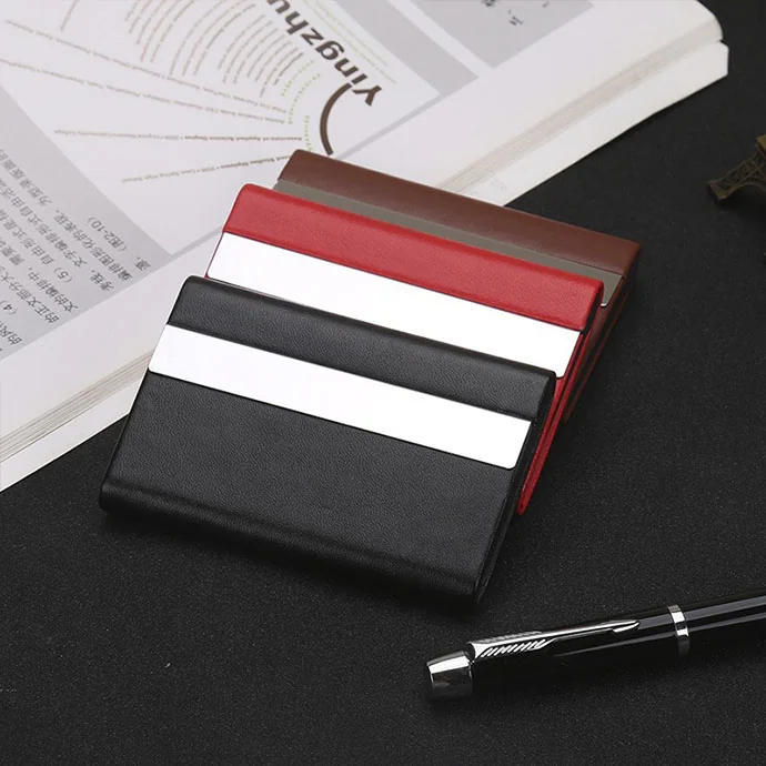 Hộp Đựng Danh Thiếp Da PU Phối Kim Loại Bản Ngang – Sang Trọng, Tinh Tế, In Logo Doanh Nghiệp
