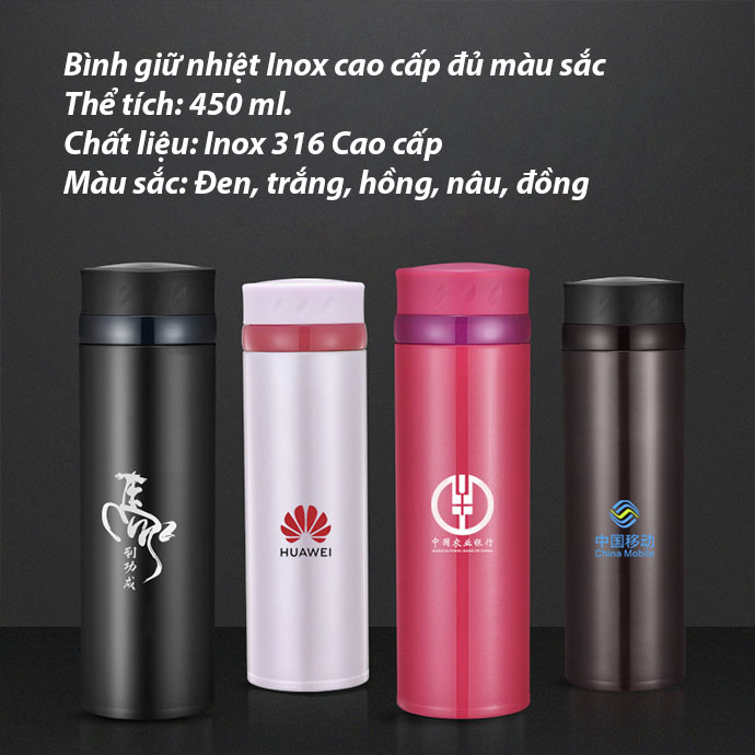 Bình Giữ Nhiệt Inox 316 Cao Cấp 450ml – In Logo Theo Yêu Cầu