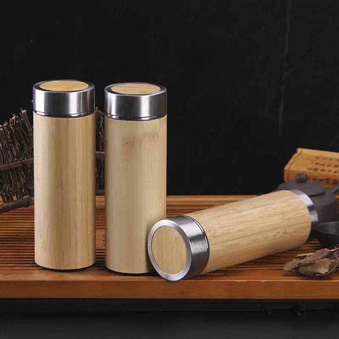 Bình Giữ Nhiệt Vỏ Tre Tự Nhiên – In Logo Theo Yêu Cầu