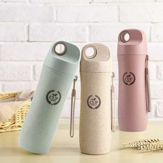 Bình Nước Lúa Mạch Cầm Tay Nắp Vòng Cao Cấp – Quà Tặng Doanh Nghiệp Thực Dụng & Thân Thiện Môi Trường