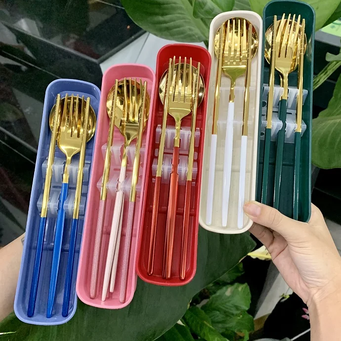 Bộ Muỗng Nĩa Inox Mạ Vàng Kèm Hộp Đựng Cao Cấp – Quà Tặng Doanh Nghiệp