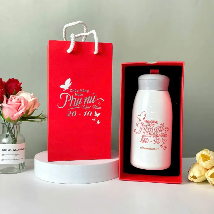 Bình Giữ Nhiệt Trắng Hộp Đỏ – Quà Tặng Doanh Nghiệp Ý Nghĩa Dịp 20/10