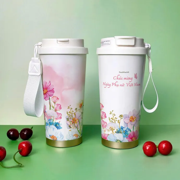 Ly Giữ Nhiệt Hoa Văn Đỏ – Quà Tặng Doanh Nghiệp Sang Trọng Dịp 20/10