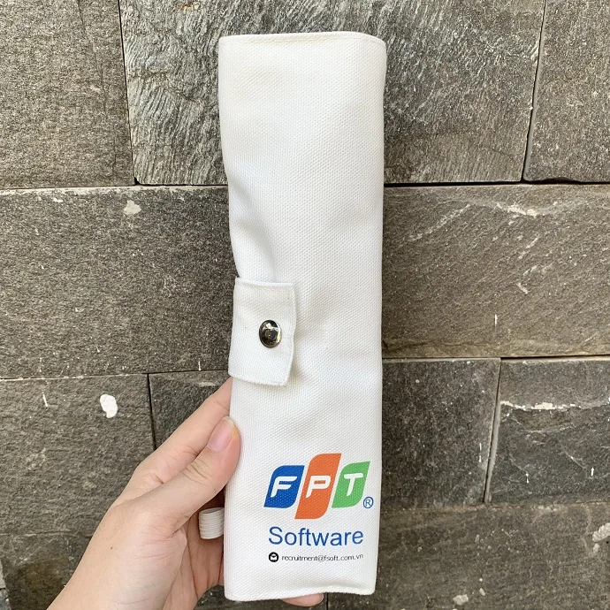 Bộ muỗng nĩa ống hút inox kèm túi vải gấp gọn in logo theo yêu cầu