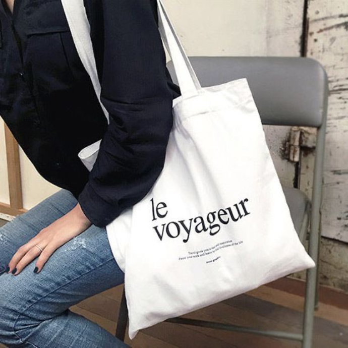 Túi Tote Vải Canvas Trắng Le Voyageur – Thời Trang Tối Giản, In Logo Theo Yêu Cầu