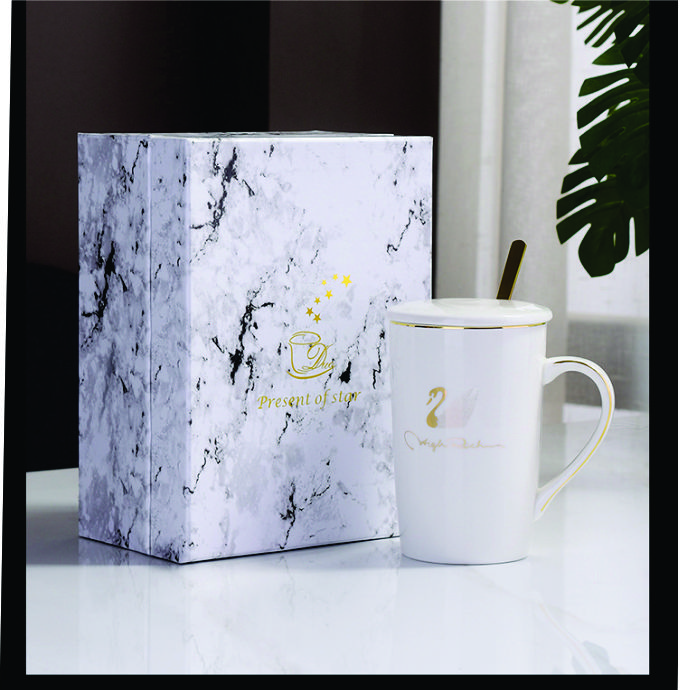 Ly Sứ Cao Cấp Kèm Muỗng – Hộp Quà Vân Đá Sang Trọng