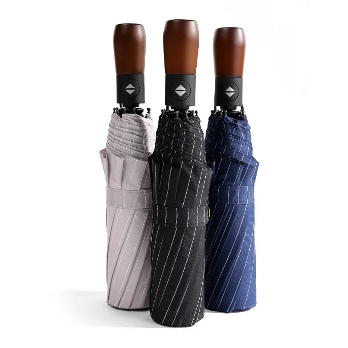 Ô Dù Gấp Mini Cán Gỗ Kẻ Sọc – Sang Trọng, Cao Cấp