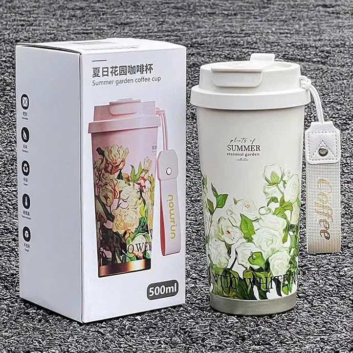 Bình Giữ Nhiệt Họa Tiết Hoa In Logo Theo Yêu Cầu – Sang Trọng, Giá Tốt