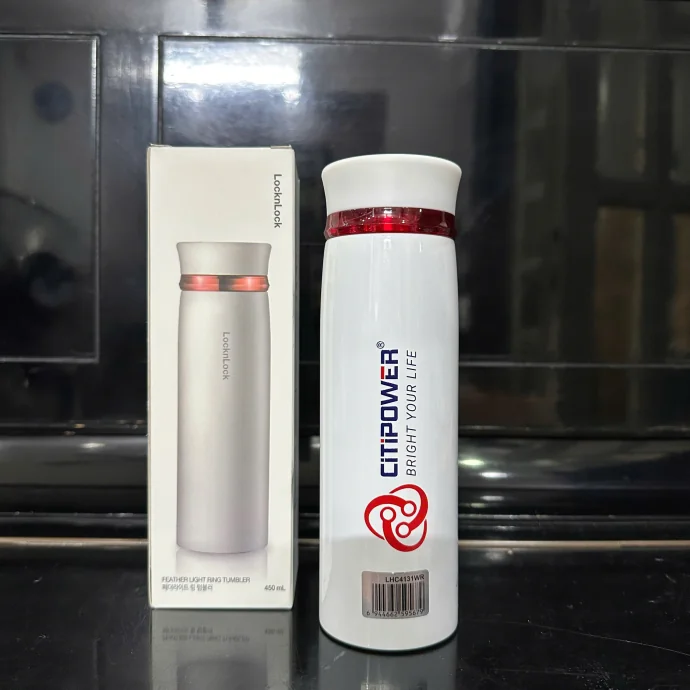 Bình Giữ Nhiệt Trắng Nắp Đỏ In Logo – Quà Tặng Sang Trọng Theo Yêu Cầu