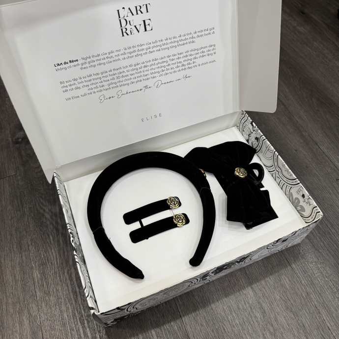 Hộp Quà Phụ Kiện Tóc Nhung Đen – Thanh Lịch, Nữ Tính, Tặng Kèm Hộp Sang Trọng