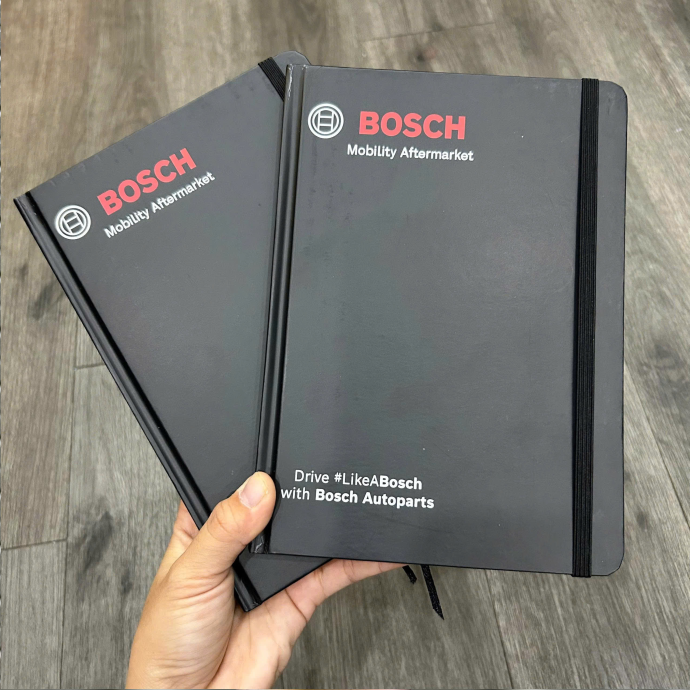 Sổ Tay In Logo Bìa Cứng Bosch – Sang Trọng, Chuyên Nghiệp, Tặng Đối Tác