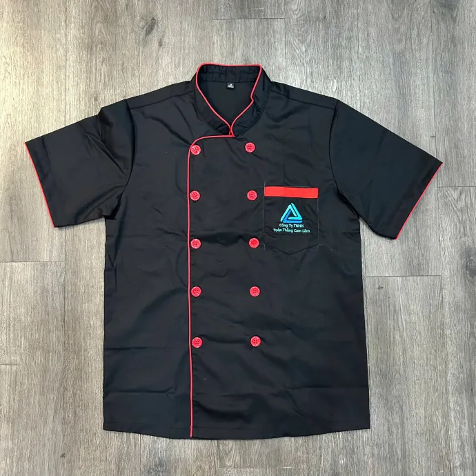 Áo Đồng Phục Bếp In Logo – Áo Chef Ngắn Tay Chuyên Nghiệp Theo Yêu Cầu