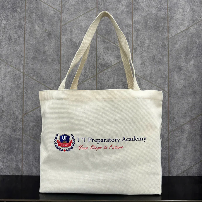 Túi Vải Canvas Dây Đai UT Preparatory Academy In Logo Chuyển Nhiệt Theo Yêu Cầu