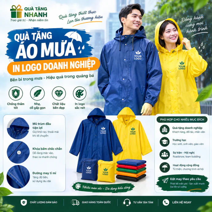 Quà Tặng Áo Mưa In Logo Doanh Nghiệp: Đặc Điểm, Phân Loại, Mẫu Đẹp & Lưu Ý Khi Đặt Số Lượng Lớn