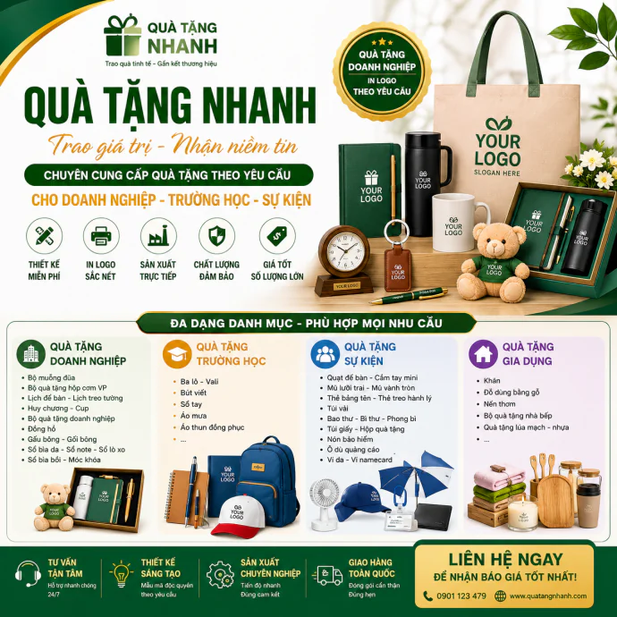 Giới Thiệu Quà Tặng Nhanh – Chuyên Cung Cấp Quà Tặng Doanh Nghiệp, Trường Học, Sự Kiện Và Gia Dụng Theo Yêu Cầu