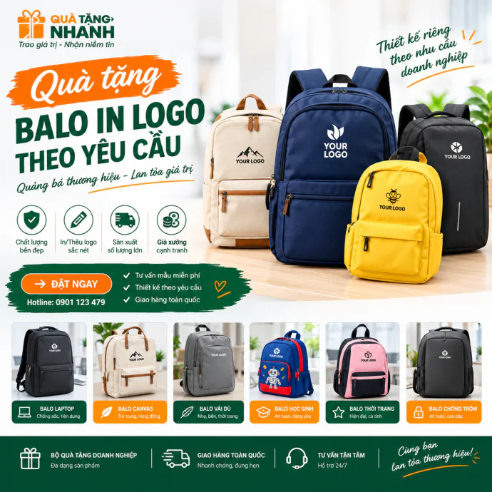Quà Tặng Balo In Logo Theo Yêu Cầu: Top Mẫu Balo Đẹp, Ứng Dụng & Giá Xưởng