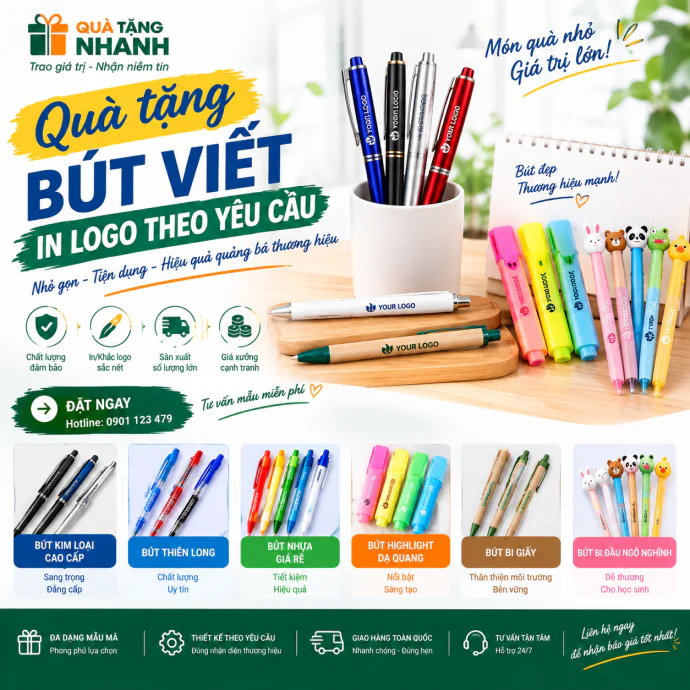 Quà Tặng Bút Viết In Logo Theo Yêu Cầu – Top Mẫu Bút Doanh Nghiệp, Học Sinh & Sự Kiện